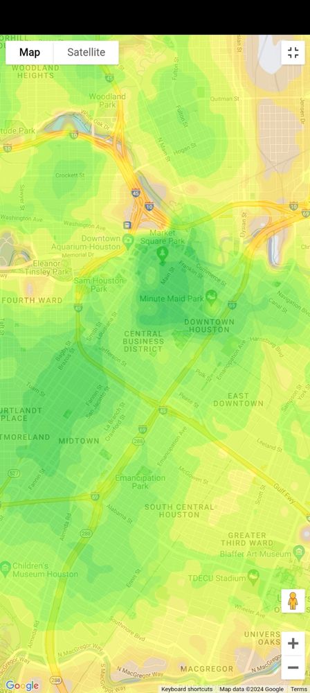 Walk Score heat map of downtown Houston Texas