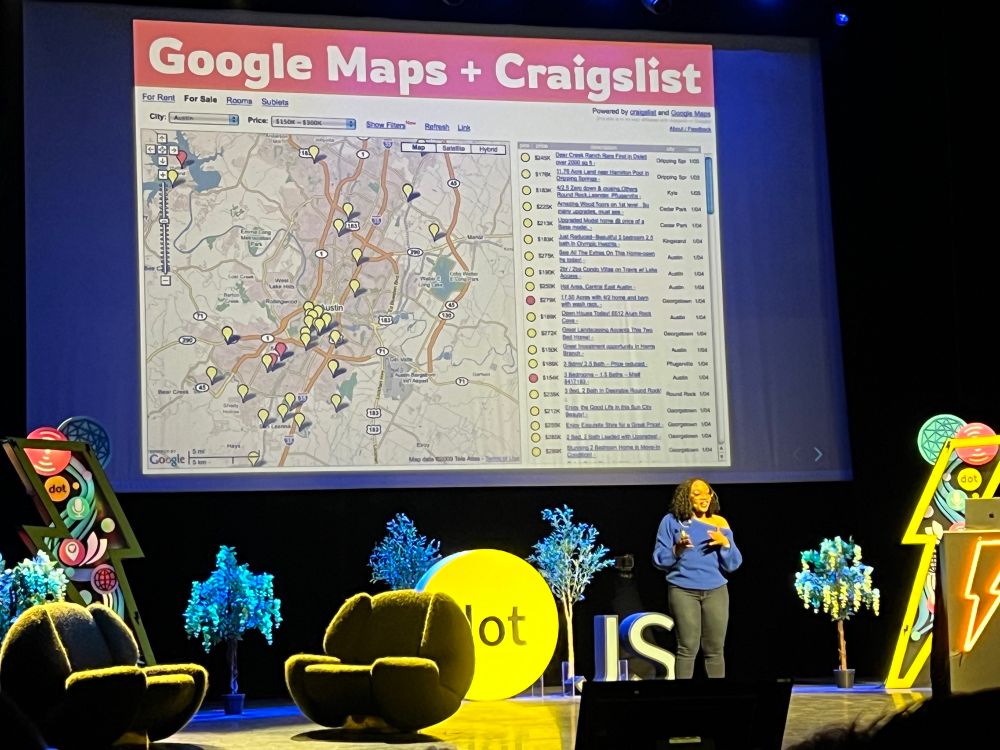 Angie talking about an old school mashup between Craigslist and Google Maps before the APIs were offered publicly 