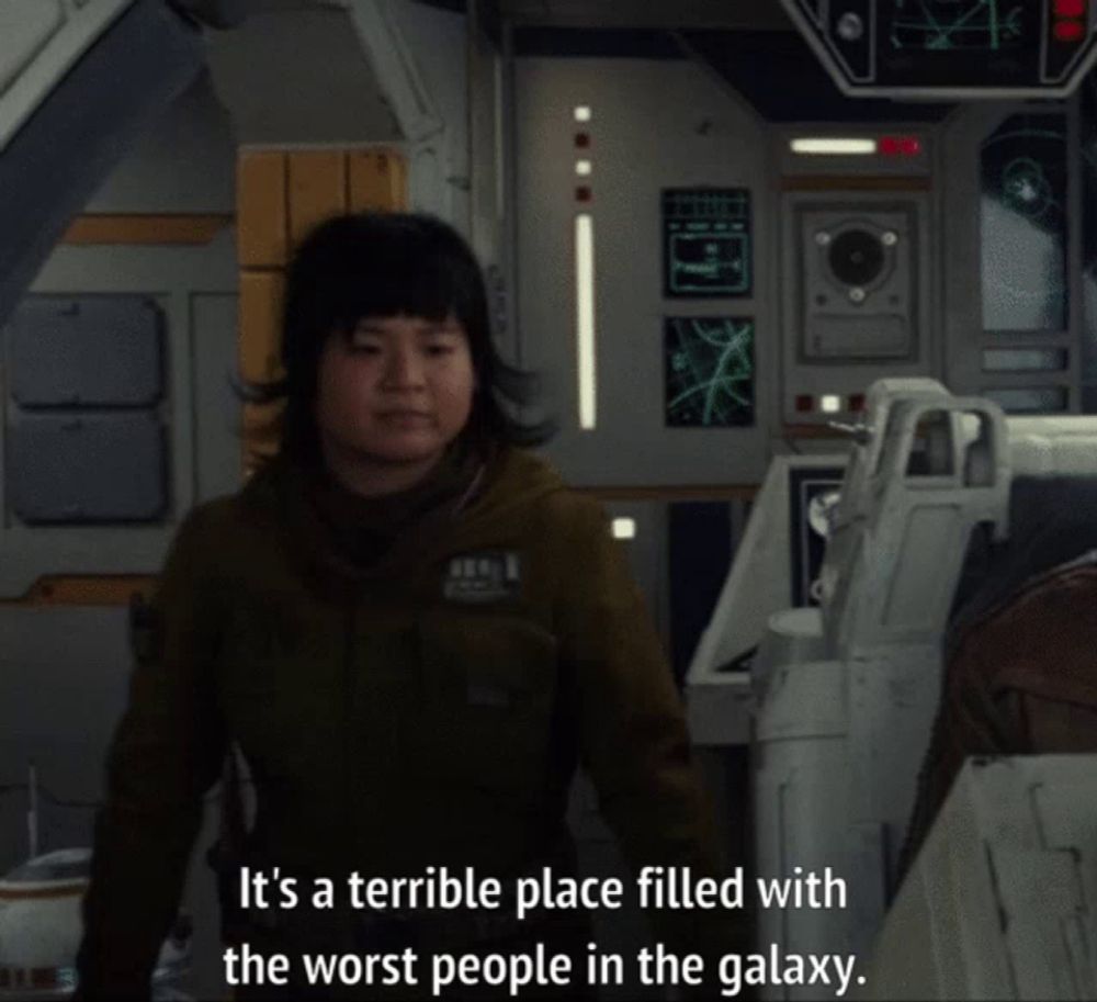 a woman says it 's a terrible place filled with the worst people in the galaxy in a video