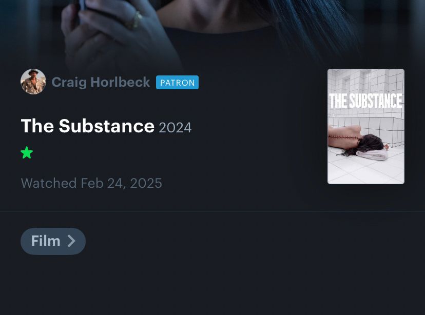 Podcaster Craig Horlbeck gives The Substance the wrong score on Letterboxd. Did his finger slip? Who knows!