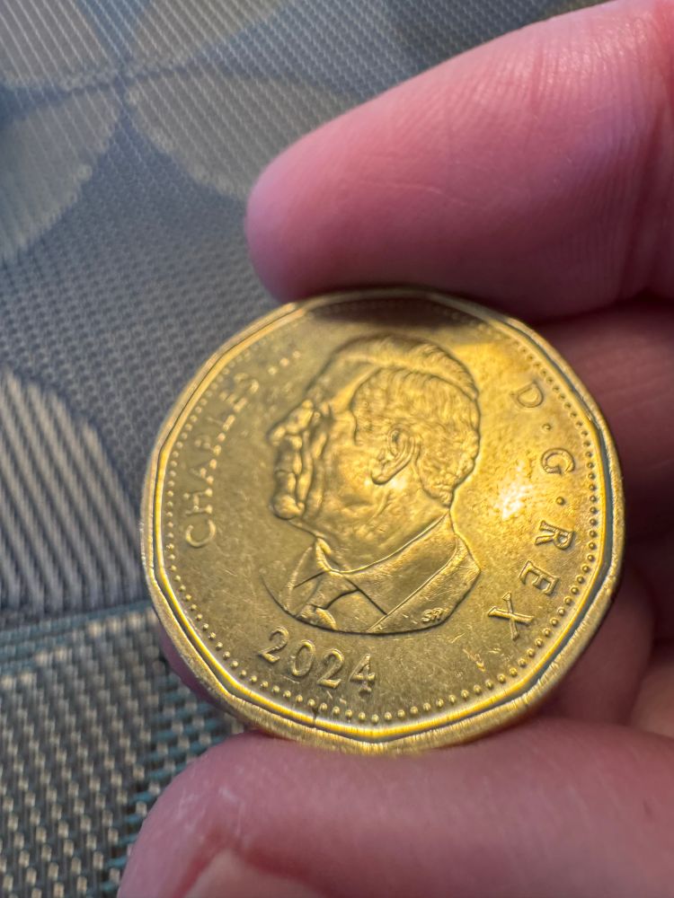 Photo of a Canadian Loonie with the image of King Charles III