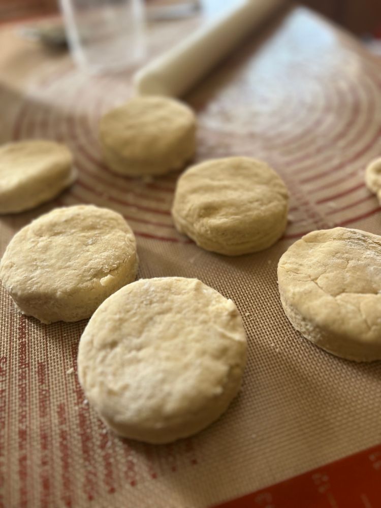 Biscuits in silicone mat before going in oven
