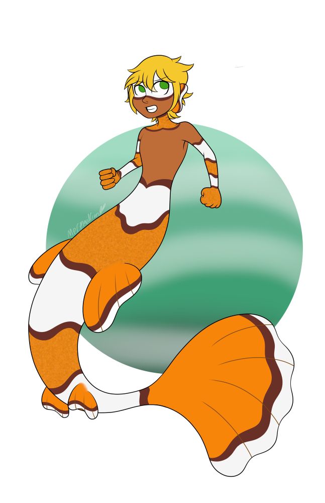 Illustration of a clown fish merman