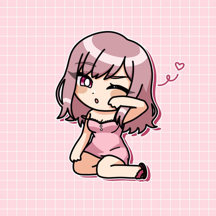 A chibi version of Vanagloria from Artificial Selection in a nightgown, sitting on the floor and yawning