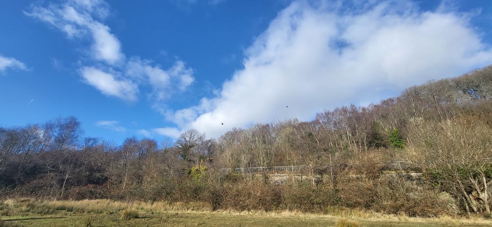 Landscape of the Welsh hills with the blue sky. 
