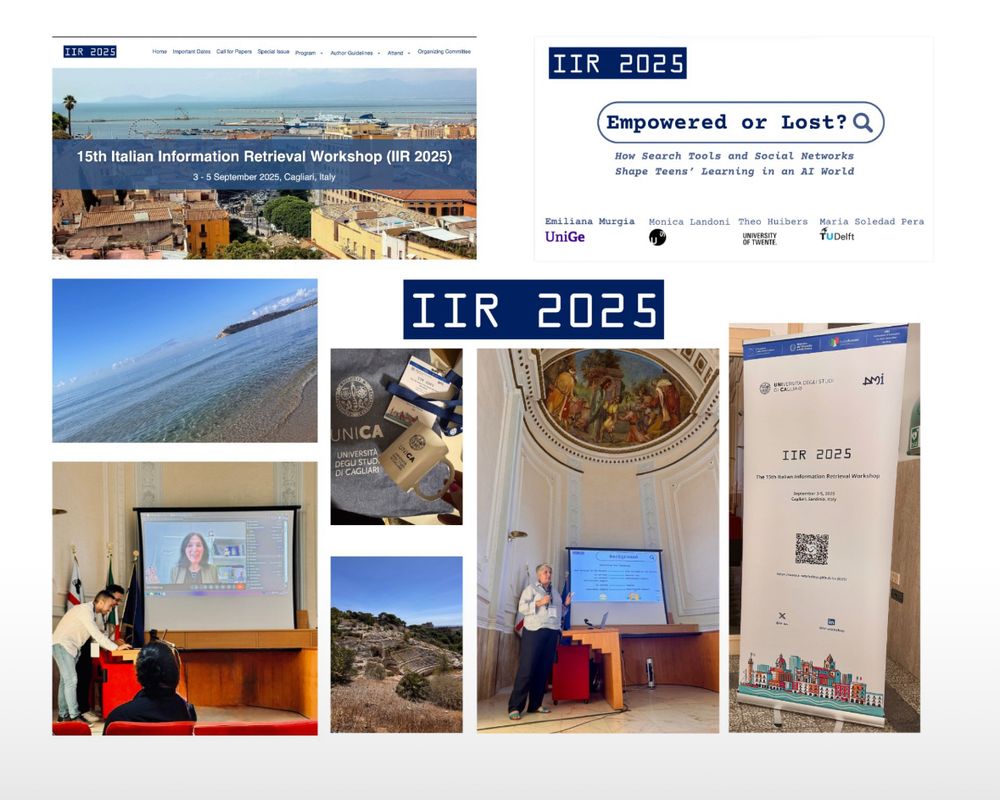 An images’ collage showing the homepage of the IIR workshop website, the cover of my presentation, the chairs and the keynote speaker prof Sole Pera, the Poetto beach and the remains of the roman amphitheater in Cagliari