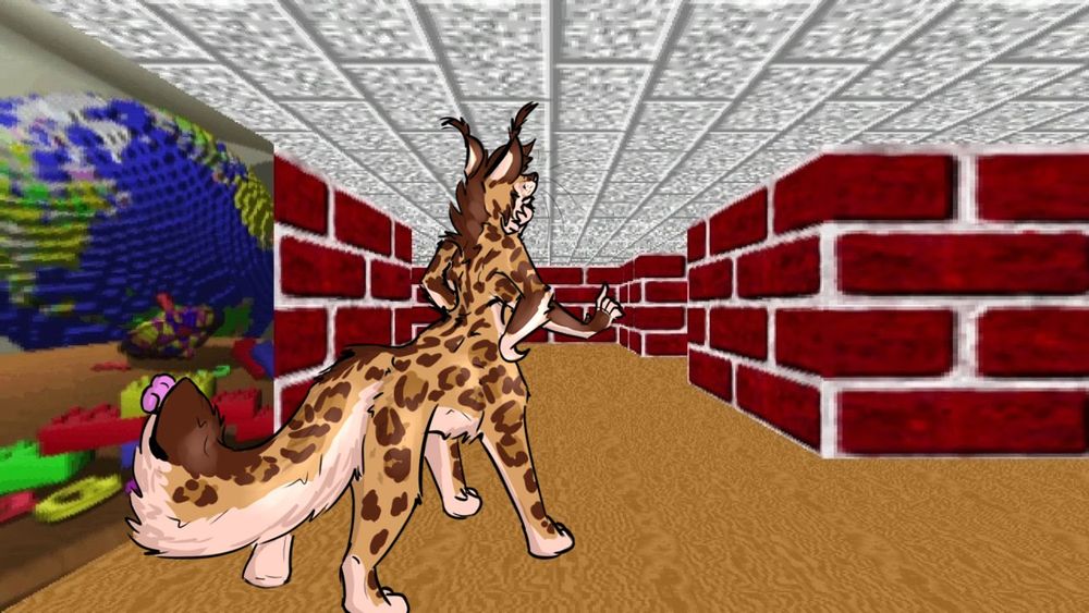 Duet taur lost in the win95 maze screensaver. Jean (the tail) is licking the lego picture on the wall.