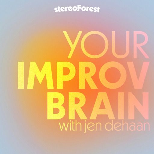 show art with text "your improv brain" in front of a yellow to white gradient 