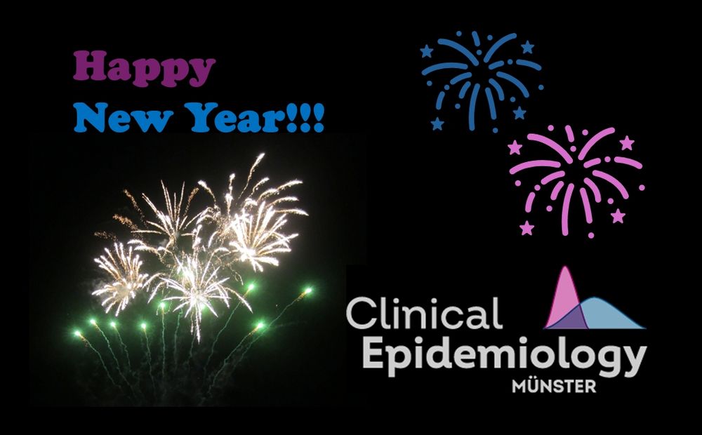 Fireworks and text saying "Happy New Year!!!" plus the Clinical Epidemiology Münster Logo