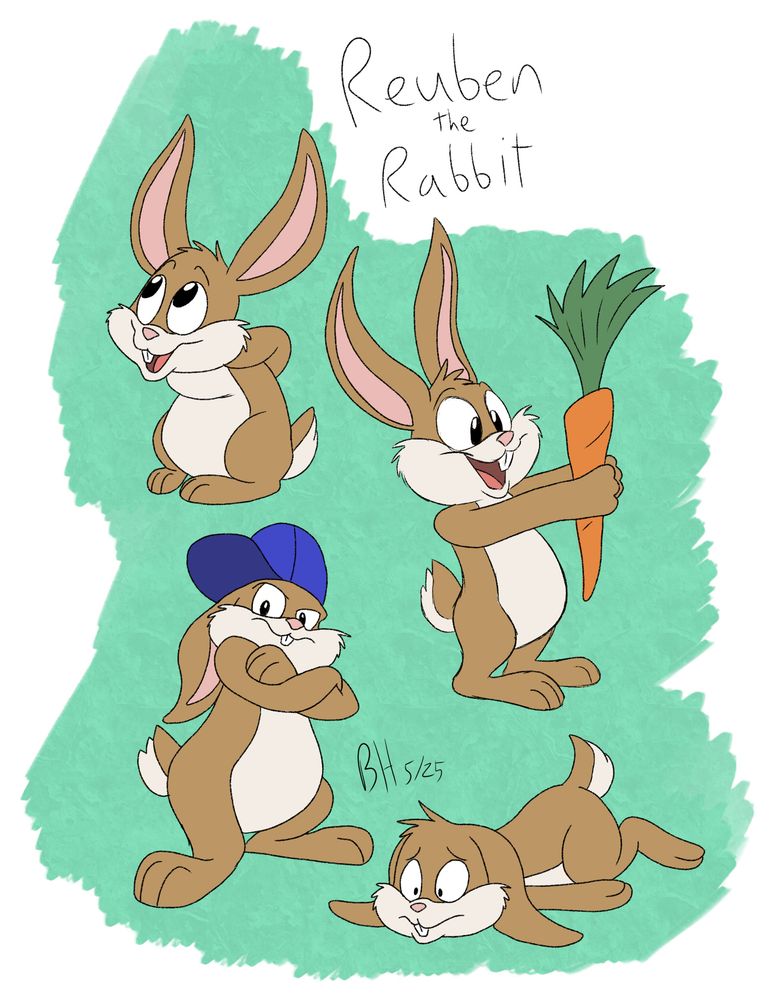 A male cream-colored cartoon rabbit