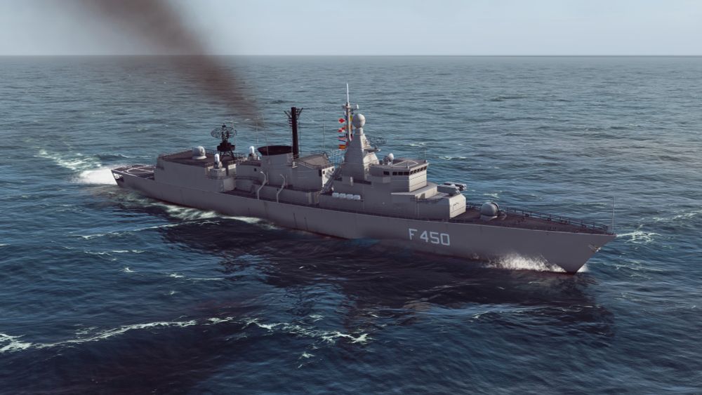 The Elli class underway somewhere in the Mediterranean ocean.We can see her from the stern with an angle and deck details are visible like the Helipad.