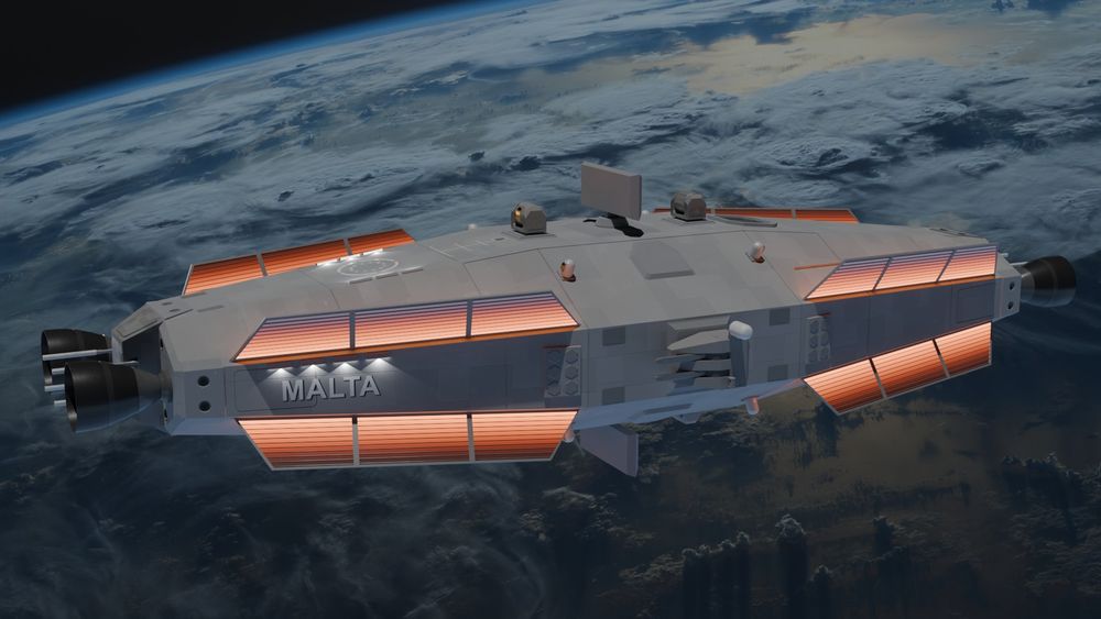 A corvette is in station in orbit of earth with it's radiators half glowing to keep all the systems cool.
