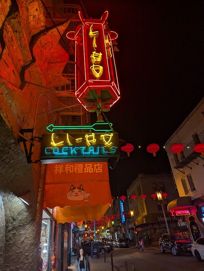 neon and lanterns in chinatown
