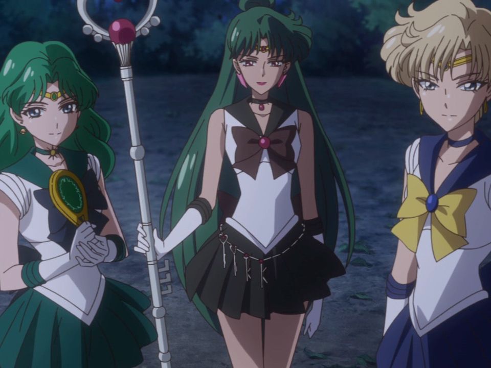 Screenshots of the Outer Sailor Guardians from the third season of Sailor Moon Crystal.