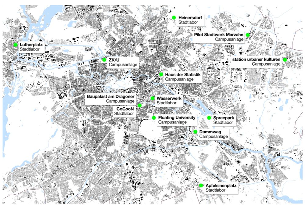 Karte mit einigen der Initiativen, die bei ›Urbane Praxis‹ Mitglied sind.