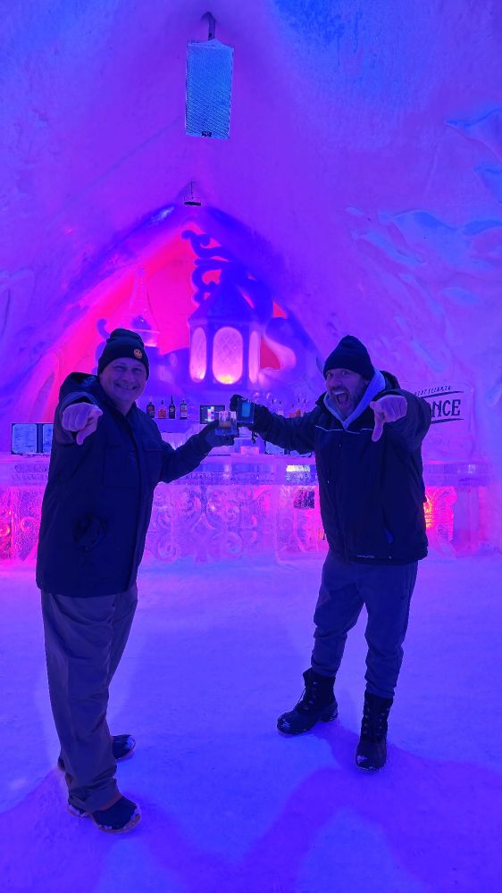 Me and @cwarrentravels.bsky.social at the Ice Hotel in Québec City. 🇨🇦 🧊 