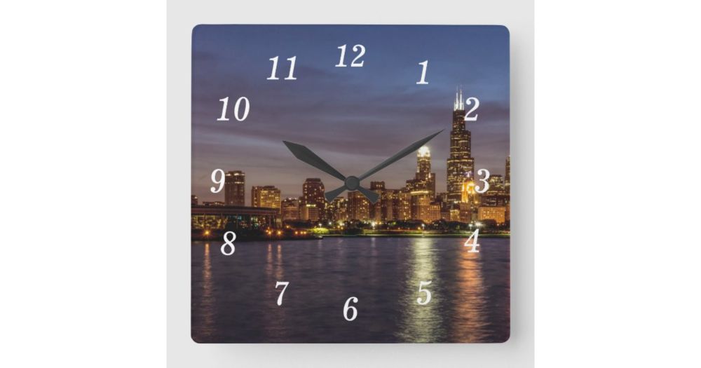 Chicago Cityscape Night New Wall Clock | Zazzle