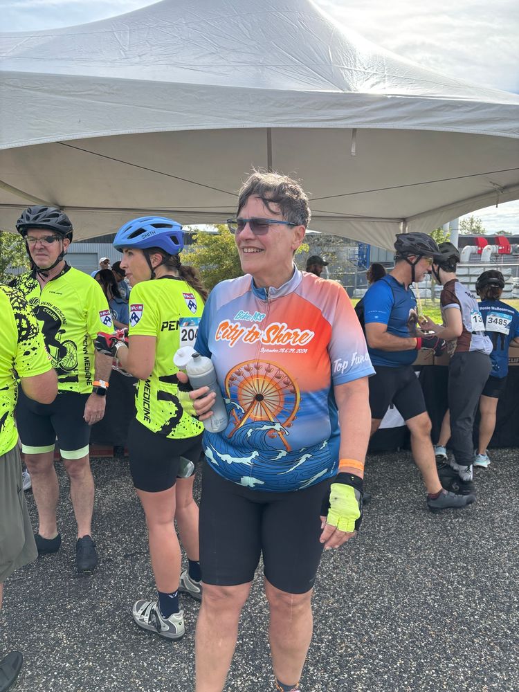 Paula at rest stop of City to Shore ride