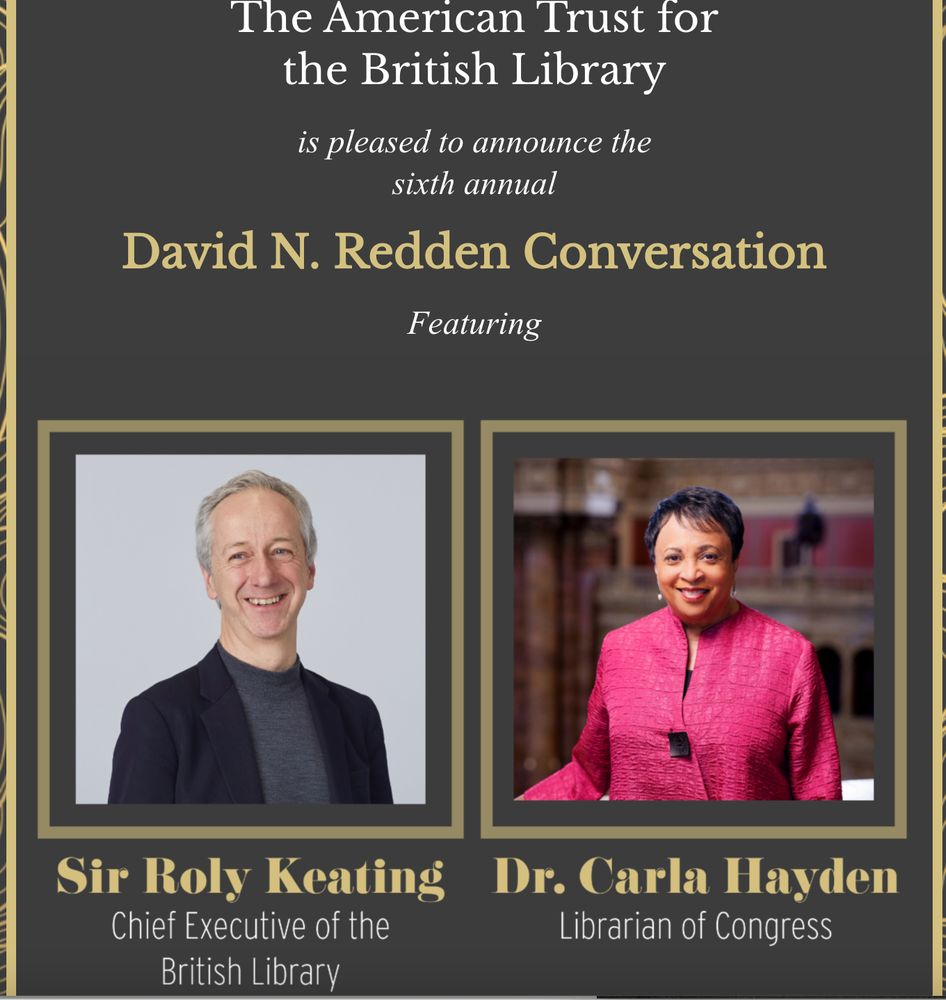 flyer for American Trust for the British Library event featuring the chief librarians of the British Library and the Library of Congress