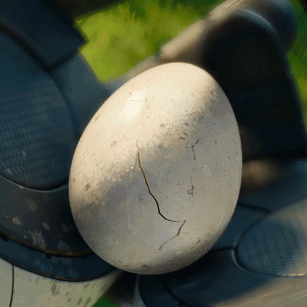 a white egg with a crack in it is being held by someone