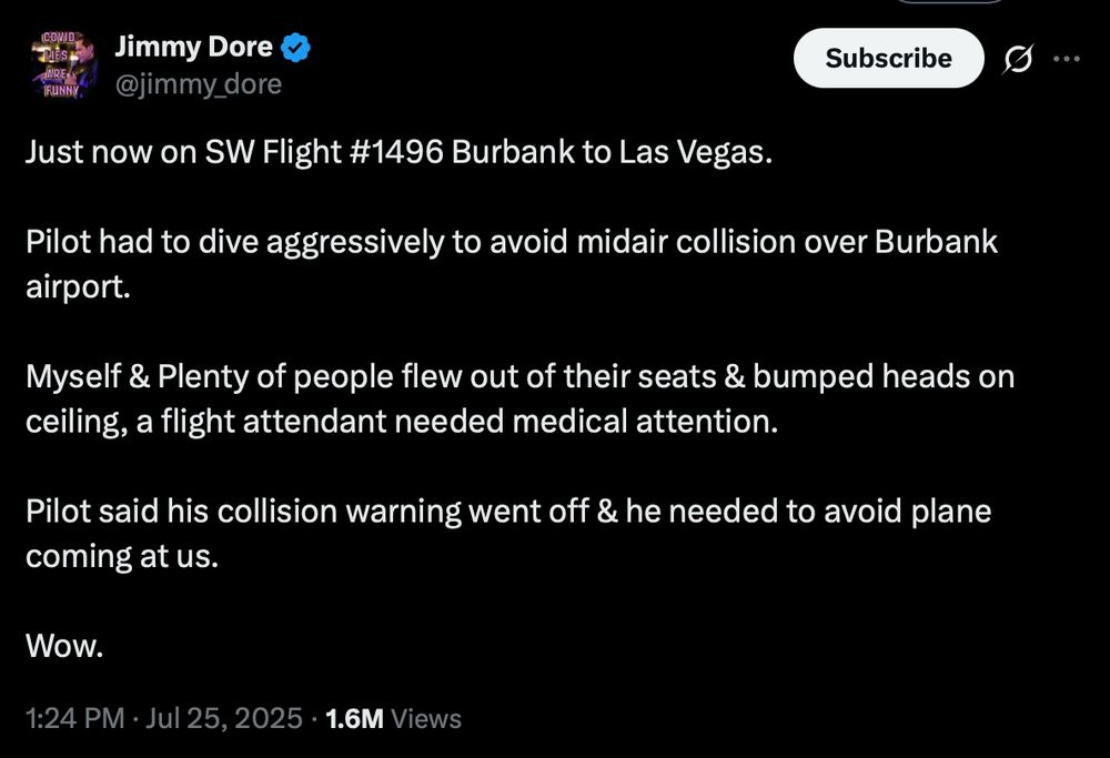Just now on SW Flight #1496 Burbank to Las Vegas.

Pilot had to dive aggressively to avoid midair collision over Burbank airport. 

Myself & Plenty of people flew out of their seats & bumped heads on ceiling, a flight attendant needed medical attention. 

Pilot said his collision warning went off & he needed to avoid plane coming at us. 

Wow.