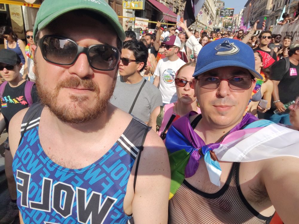 Perrin and I, big crowd behind us