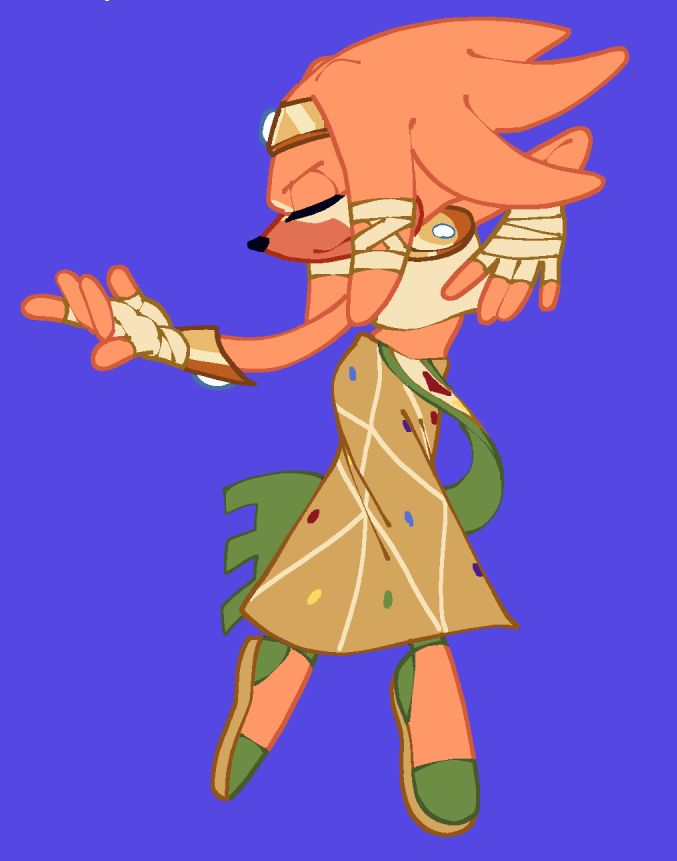 The same design as the quoted post of Tikal the Echidna, she appears more gracefully posing similar to an interpretive dancer or ballerina. Her arms are posed in a wave like fashion, one arm and hand outstretched while the other lazily shields over her heart. Her quills are flowing upward similar to when Knuckles glides through the air and her toes are en pointe.