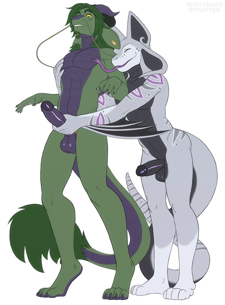 An anthro scalie teasing an anthro dragon