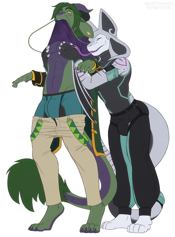 An anthro scalie teasing an anthro dragon