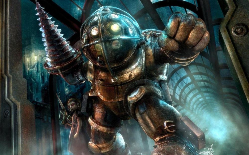 Big Daddy and Little Sister from Bioshock.