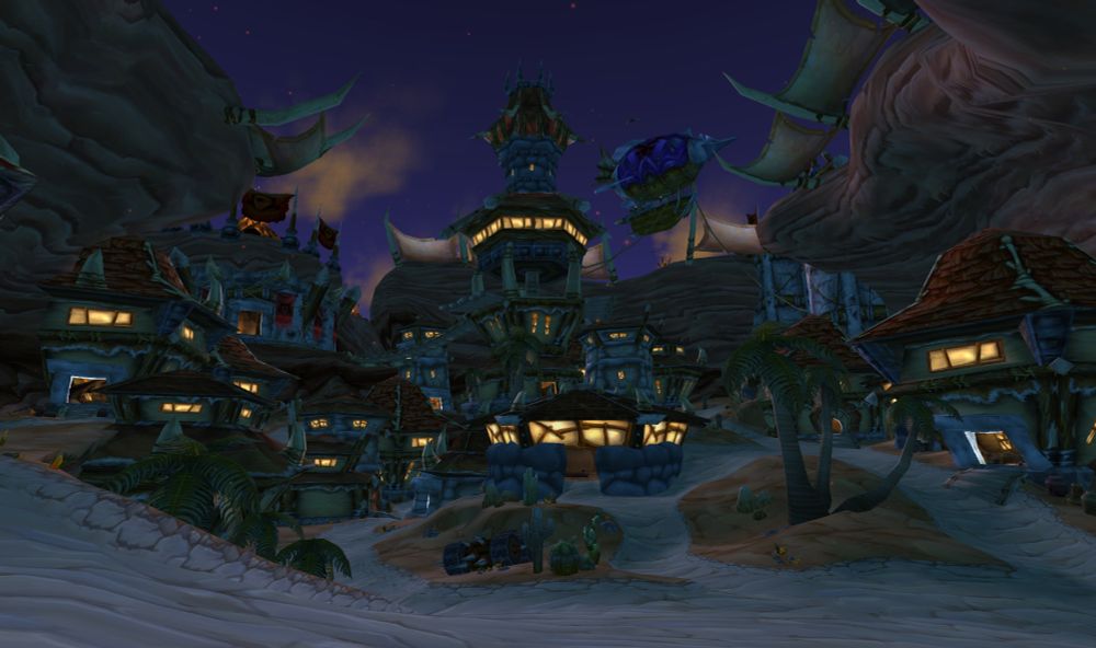 A scene from the video game World of Warcraft of Orgrimmar, the orc capital city