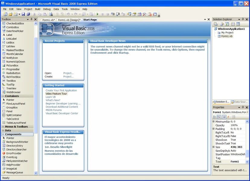 Microsoft Visual Basic 2008 Express Edition on Windows XP