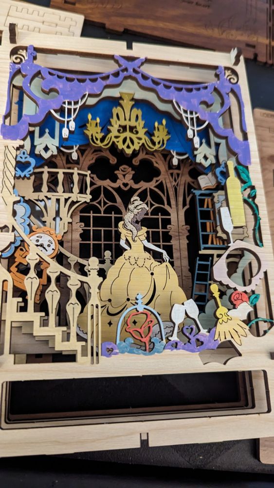 Painted insides of story book lamp