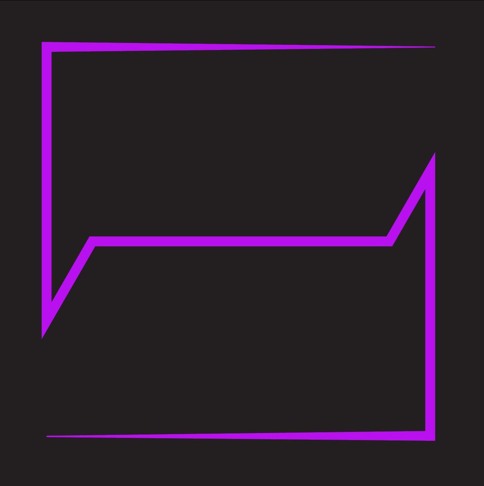 The SquareCorp logo in purple on a black background. It is similar to the HexCorp logo, but in the shape of a square rather than a hexagon.
