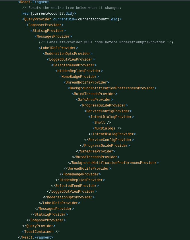 a huge amount of nested providers in the bluesky codebase