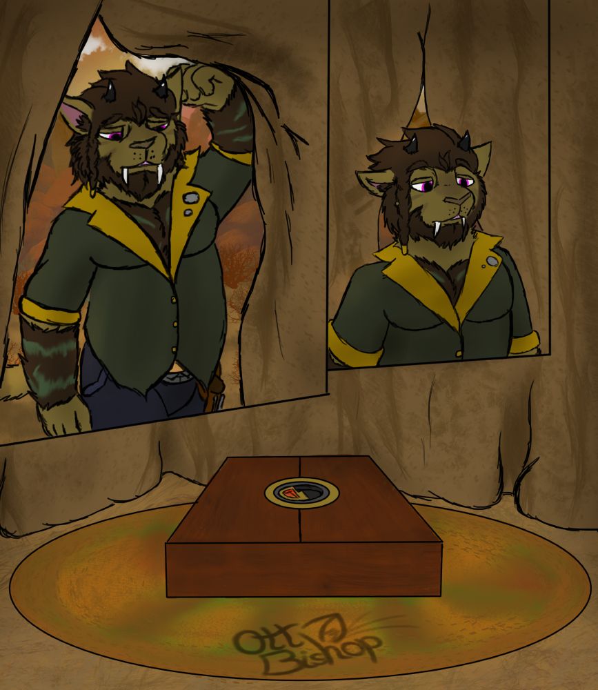 Kith, a lion-like Hrothgar, makes his way into a tent in Ala Gannha. Waiting for him is a sealed box resting on a carpet in the back of the room