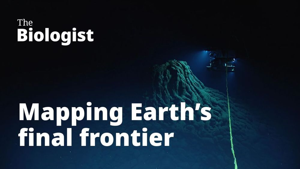 An underwater drone in the deep ocean. Text says The Biologist, mapping Earth's final frontier
