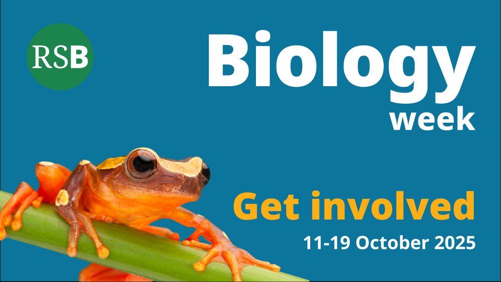 An orange tree frog. Text says Biology week, get involved, 11-19 October 2025