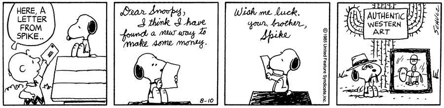 Snoopy gets a letter from his brother Spike.