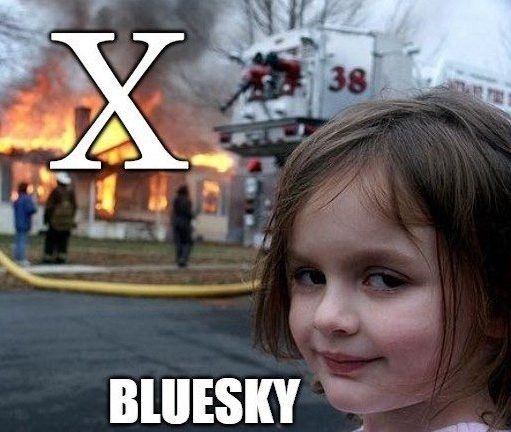 Meme showcasing the move from X to BlueSky