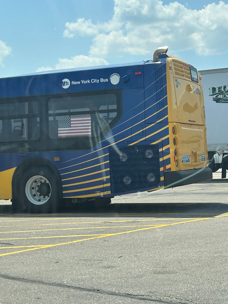 Back of a MTA bus with the text “MTA: New York City Bus” featured on it 
