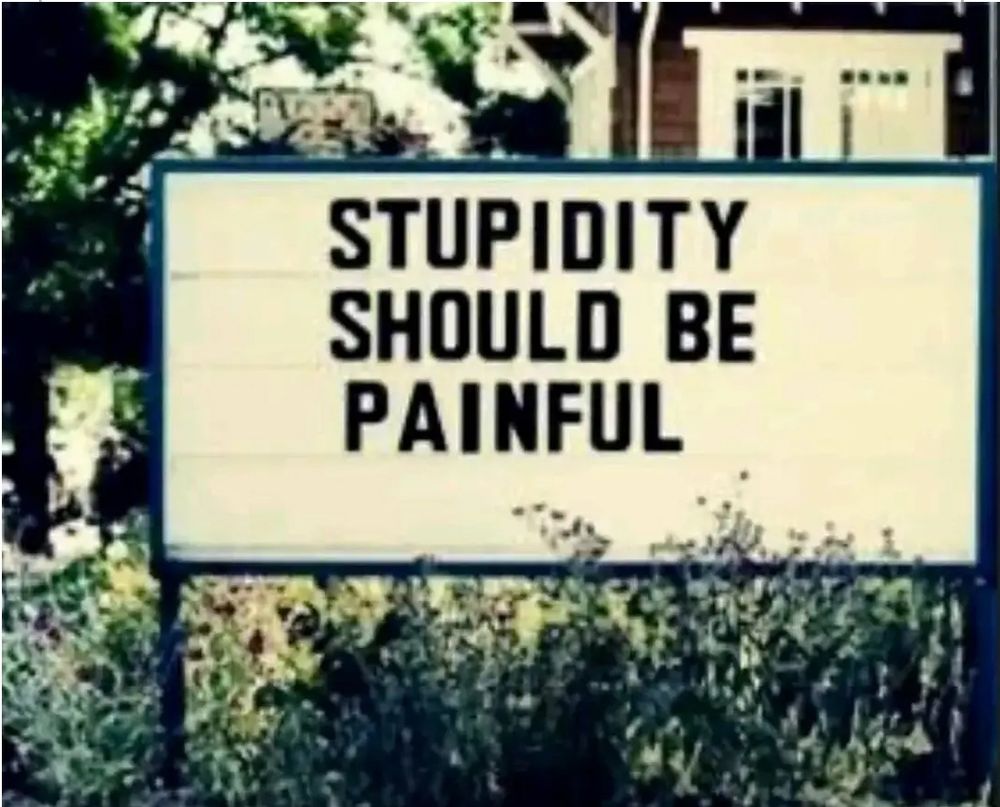 A sign that says, stupidity should be painful