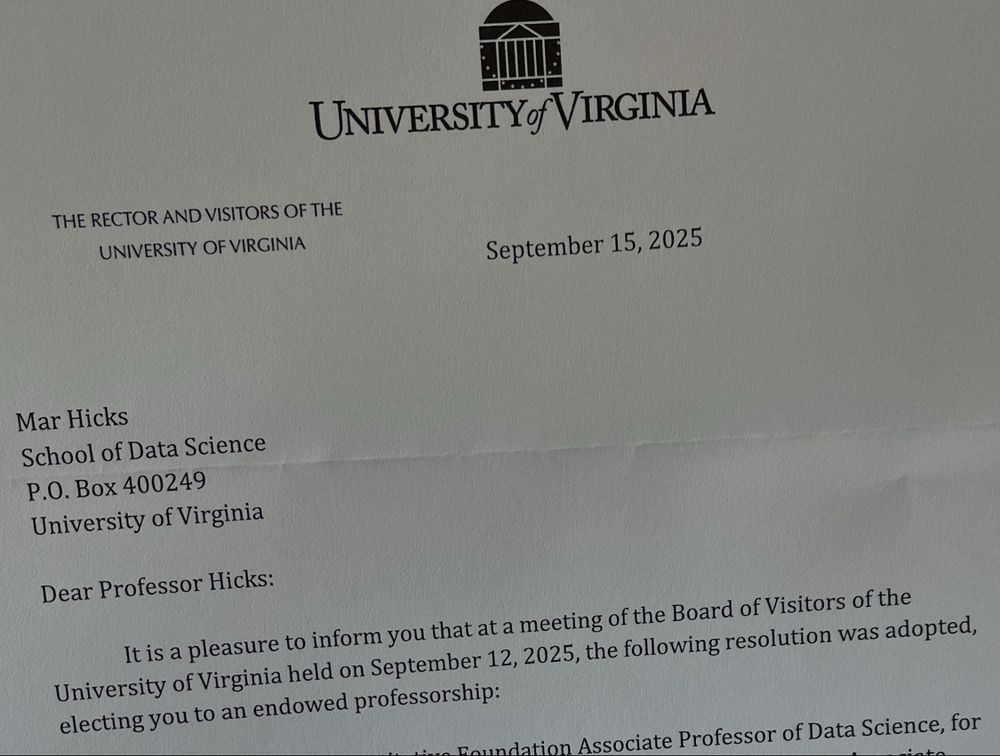 Dear Professor Hicks:
It is a pleasure to inform you that at a meeting of the Board of Visitors of the University of Virginia held on September 12, 2025, the following resolution was adopted, electing you to an endowed professorship