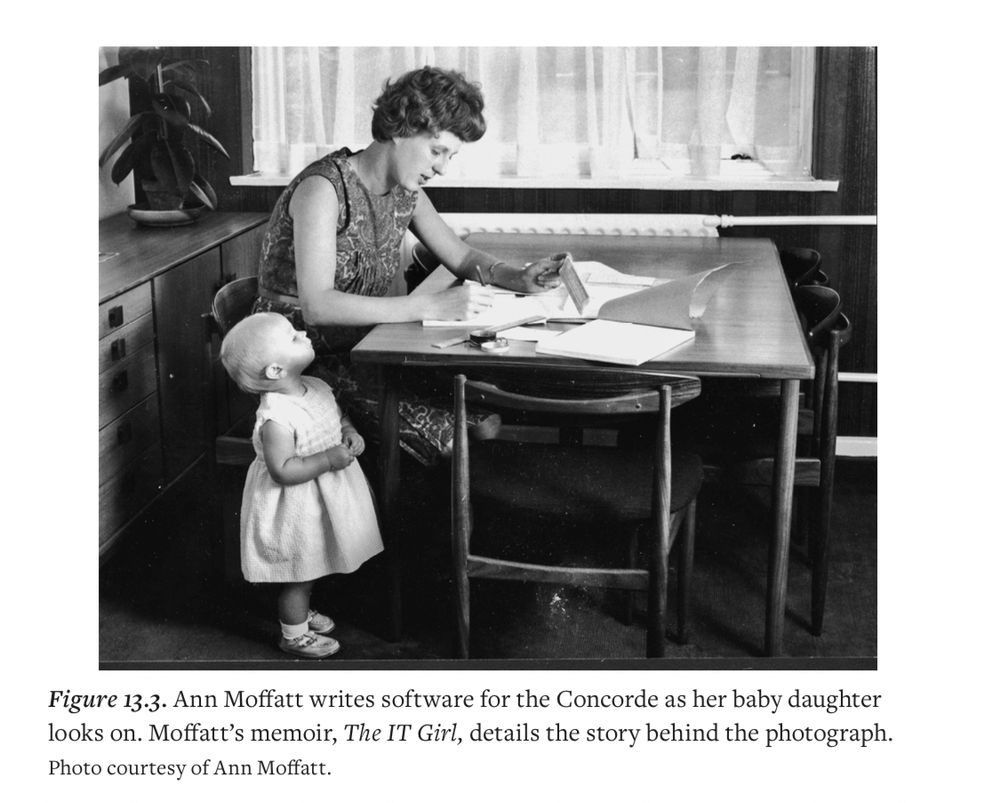Figure 13-3. Ann Moffatt writes software for the Concorde at home on coding sheets on her kitchen table as her baby daughter looks on. Moffatt's memoir, The IT Girl, details the story behind the photograph.