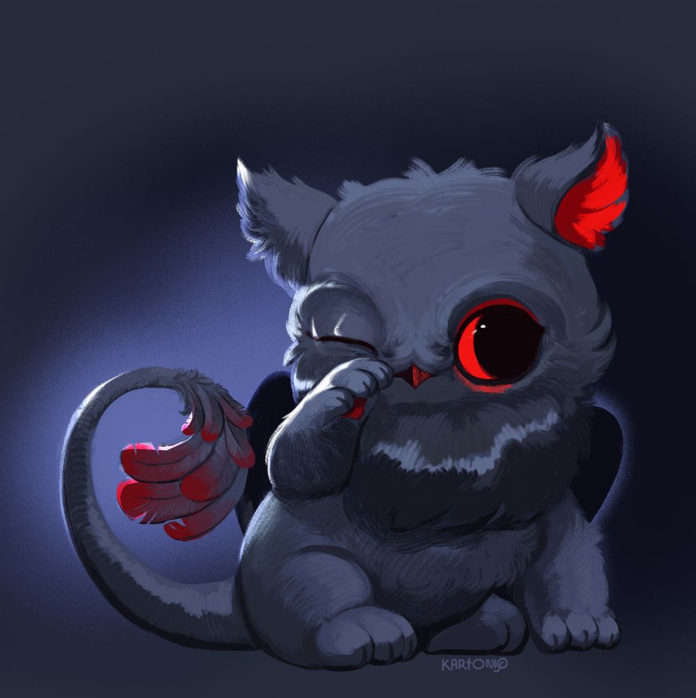 Marshmallow, who looks a bit like baby Ninox, licking a paw and cleaning their eye goopies after waking up. 