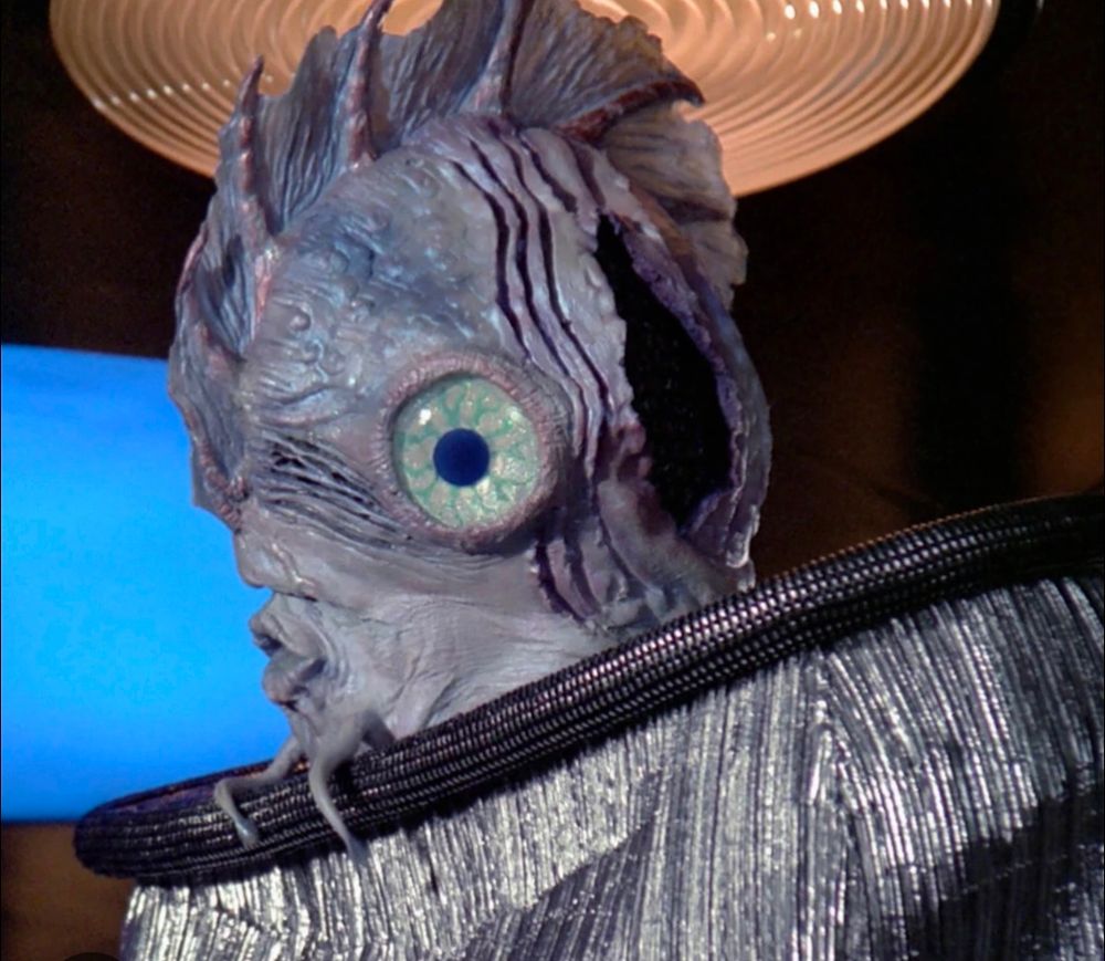 Mick Fleetwood in costume as a Star Trek alien