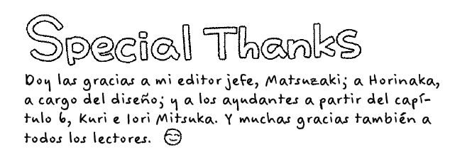 Agradecimientos al final de un manga en el que se usa el ;