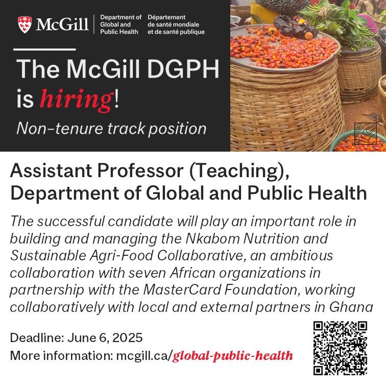 Flyer for a tenure track Assistant Professor Position at the Department of Global and Public Health with the DGPH logo.
