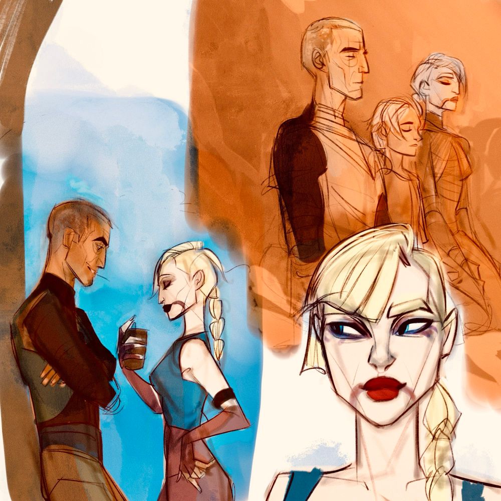 Illustration of The bad batch crosshair and omega with Asajj ventress, who i gave a braid bc she was giving me helga Sinclair vibes and I’m here for her. 