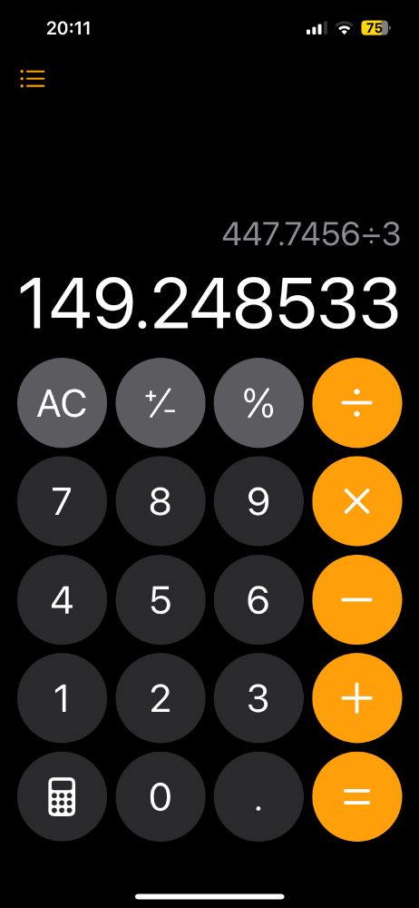 <calculator interface>
447.7456/3
149.248533